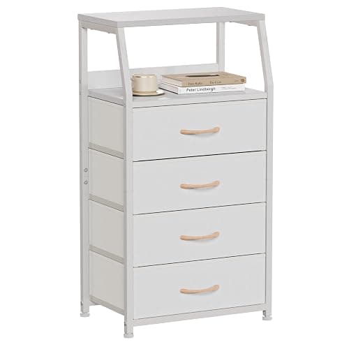 Furnulem Tall 4 Drawers Dresser, Vertical Storage Tower for Bedroom, Hallway, Entryway, Nursery, Closet Organizer, Nightstand Bedside Table Furniture, Sturdy Steel Frame, Wood Top, White - White - 4 Drawers - Image 1