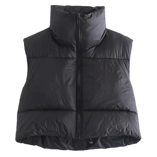 KEOMUD Women's Winter Crop Vest Lightweight Sleeveless Warm Outerwear Puffer Vest Padded Gilet - Image 1