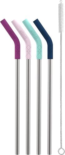 Ello Impact 4 Pack Reusable Metal Straws with Silicone Tips Made from Stainless Steel, Dishwasher Safe, BPA-Free with Cleaning Brush, June Breeze - Image 1