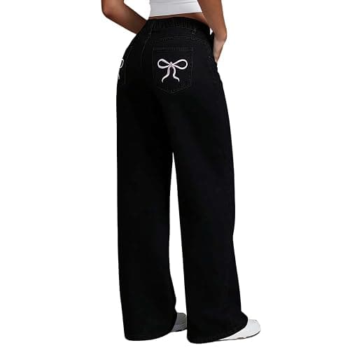 Bow Jeans for Teen Girls Trendy High Waisted Straight Leg Denim Pants Baggy Kids Trousers Y2K Streetwear Clothes 11-16Years - Image 1