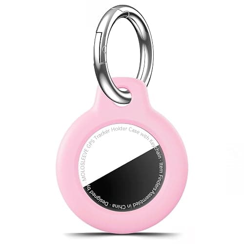 MOLOSLEEVE for Airtag Holder Case with Keychain, Shockproof GPS Cover Anti-Scratch Key Chain for Air Tags, for Airtag Accessories for GPS Item Tracker Cases for Bags, Luggages, Blossom Pink - Image 1