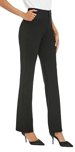 iChosy Women's Stretchy Straight Leg Dress Work Pants Business Office Casual Slacks with Pockets - 4 - Black - Image 1