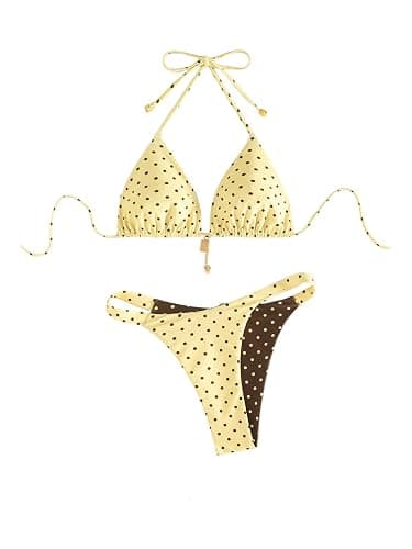 SOLY HUX Women's Polka Dots Bikini Set Halter Triangle String Thong Reversible Summer Beach Two Piece Swimsuit - Image 1