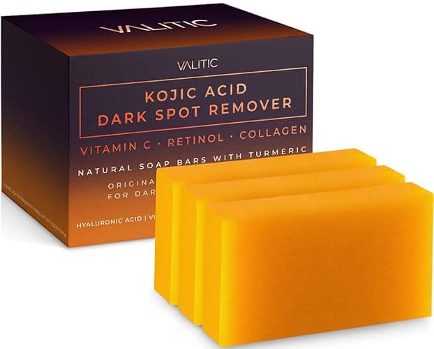VALITIC Kojic Acid Dark Spot Remover Soap Bars with Vitamin C, Retinol, Collagen, Turmeric - Original Japanese Complex Infused with Hyaluronic Acid, Vitamin E, Shea Butter, Castile Olive Oil (3 Pack) - 3 Pack - Image 1