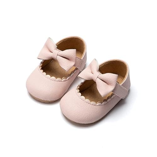 CENCIRILY Infant Baby Girls Mary Jane Flats Non Slip Soft Sole Prewalker Princess Wedding Dress Shoes - Image 1