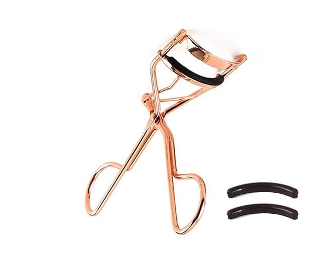 EMILYSTORES Professional Makeup Tool For Eyelashes With 2 Replacement Silicone Refill Pads Pinch Pain FREE Metal Eyelash Curler 1PC, Golden Color - Image 1