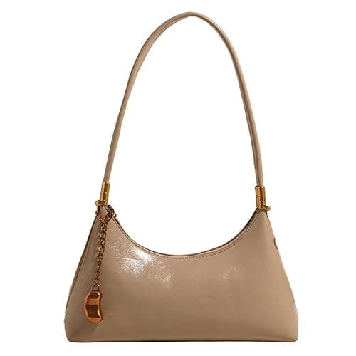 NEBIL Shoulder Bag for Women Small Vintage Leather Hobo Handbags Retro Purse Cute Clutch Underarm Bag - Khaki - Image 1