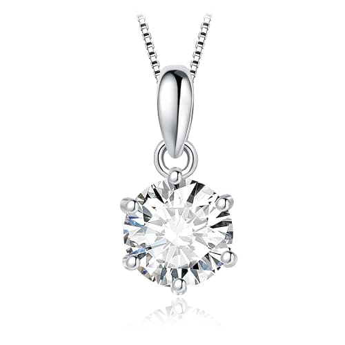 JewelryPalace Round 1ct 2ct 3ct Moissanite Solitaire Pendant Necklace for Women, Classic Simulated Diamond 925 Sterling Silver 14k White Gold Plated Necklaces for Her VVS D-F, 18 Inch Box chain - Image 1