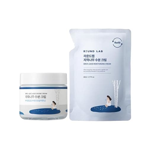 ROUND LAB Birch Juice Moisturizing Cream 2.7 Fl Oz 1+1 Refill Included Set, 48-Hour Hydrating Face Moisturizer with Vita Hyaluronic Acid, Gentle on Acne-Prone and Sensitive Skin, Korean Skin Care - Image 1