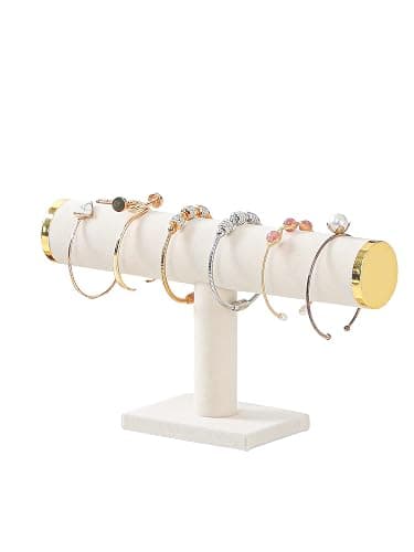 LongMen Armbandhalter, Organizer für Armbänder, Organizer für Armbänder, für Damen, Zubehör für Schmuck (Samt, beige, goldfarbener Metalldeckel) - Image 1