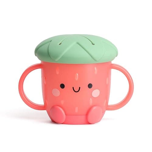 Itzy Ritzy Toddler Snack Cup - Spill-Proof Snack Cup for Toddlers with Soft Silicone Lid for Easy Food Access - Easy-To-Hold Kids Snacks Container With Handles - Ideal for 12 months & Up (Strawberry) - Image 1