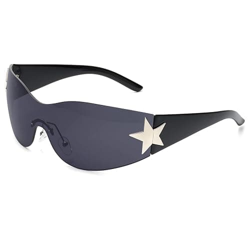 Rimless Y2K Sunglasses for Women Men Wrap Around Fashion Sunglasses Oversized Frameless Trendy Sun Glasses - Image 1