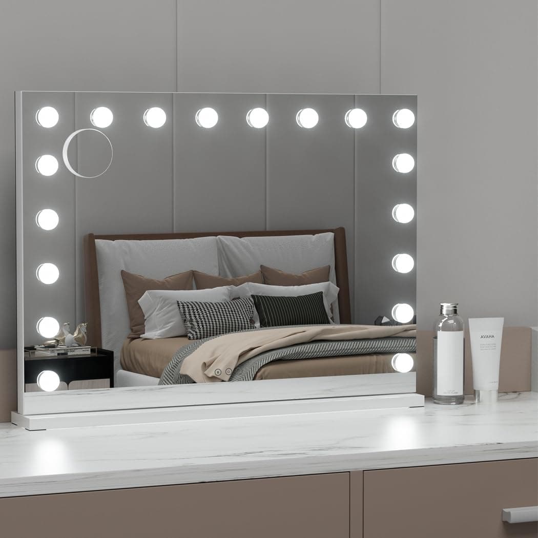 Embellir Makeup Mirror, 80 x 58cm Hollywood Vanity Mirrors Beauty Cosmetic Dressing Bathroom Decor, 18 LED Light Bulbs with Tabletop Lights Rectangle Dimmable - Image 1