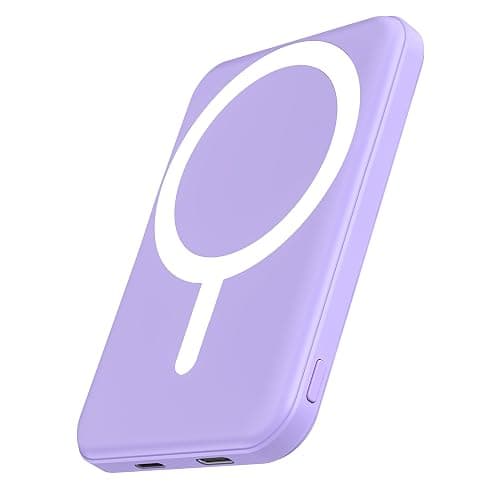 podoru for MagSafe Power Bank 5000mAh, Ultra-Slim Magnetic Portable Charger | 20W PD Fast Charging, Travel Essentials with USB-C Cable, Wireless Battery Pack for iPhone 17/16/15/14/13/12 Series-Purple - Image 1