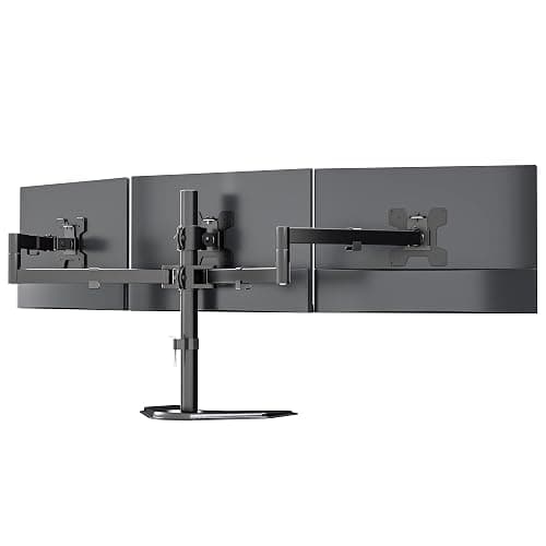 WALI Triple Monitor Stand, Free Standing Three LCD Monitor Fully Adjustable Desk Mount Fits 3 Screens up to 27 inch, 22 lbs Weight Capacity per Arm (MF003), Black - Image 1
