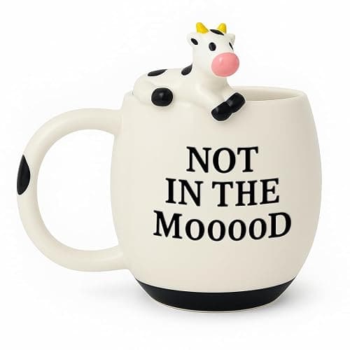 Decodyne Funny Cow Coffee Mug, White Elephant Gifts for Adults, Gag Gifts for Adults, Cute Stuff For Women and Men, Funny Coworker Office, Cool Stuff - 14 Ounce - Image 1