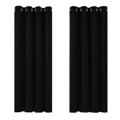 Deconovo Blackout Curtains Bedroom Super Soft Thermal Insulated Eyelet Blackout Curtains for Living Room 46 x 54 Inch Black 2 Panels - Image 1