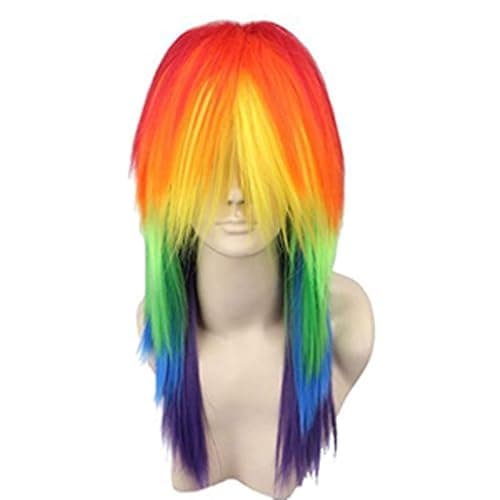 ANOGOL Rainbow Wig Women Men Scene Wig Long Straight Rainbow Wigs | +Hair Cap 24 Inch Long Multicolored Wigs for Anime Cosplay Pride Day Outfit LGBT Costume Mardi Gras Hair Halloween Party - Image 1
