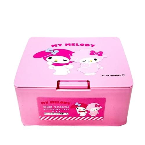 can do My Melody One push One Touch Open Type Lid Accessory Cosmetics Case Box W4.2 × H3.5 × D2 inch,Multicolor, Japanese, pink, 32773 - Image 1