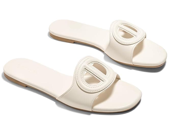 Coutgo Womens Dressy Flat Sandals Open Toe Slip on Leather Summer Beach Slide Sandals - Image 1