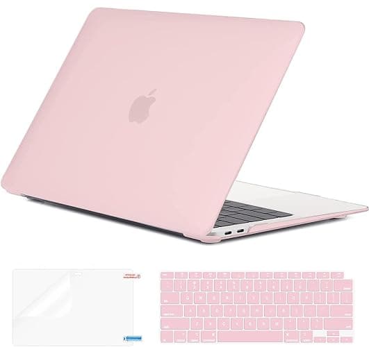 EooCoo Hard Case Compatible with MacBook Air 13.3 inch M1 Chip 2021-2018 with Retina Display, Air 13.3 inch Plastic Protective Case + Transparant Keyboard Cover + Screen Protector, Cute Pink - Image 1