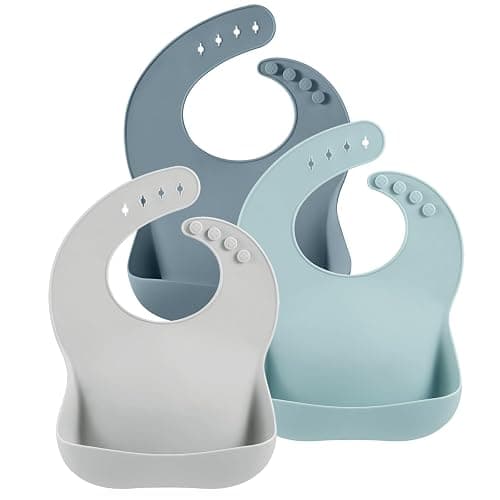 PandaEar 3 Pack Silicone Bibs for Boys Girls for Babies & Toddlers, Waterproof Feeding Bib with Large Food Catcher, BPA Free - Image 1