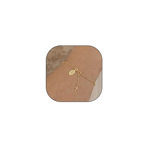 GIGB PBDK Gold Virgin Mary Catholic Rosary Bracelet for Women Trendy Vintage Beads Cross Religious Wrist Bangle Minimalist Crucifix Jesus Bracelet Charm Jewelry - Image 1