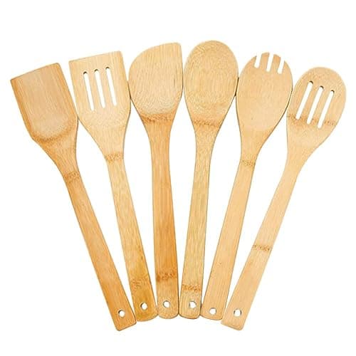 Taasmoog 6 Piece Wooden Spoons Cooking Utensils, Bamboo Wooden Spoons, Slotted Bamboo Spoon, Wooden Spatulas, Premium Wooden Kitchen Utensils - Image 1