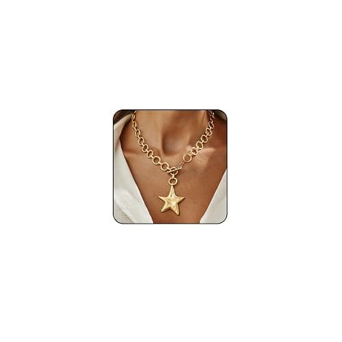 Sora Tuki Chunky Gold Necklace for Women Trendy Big Statement Necklace Large Thick Cuban Link Chain Toggle Necklace with Charm Sun North Star Pendant Necklace Silver Chunky Jewlery - Image 1