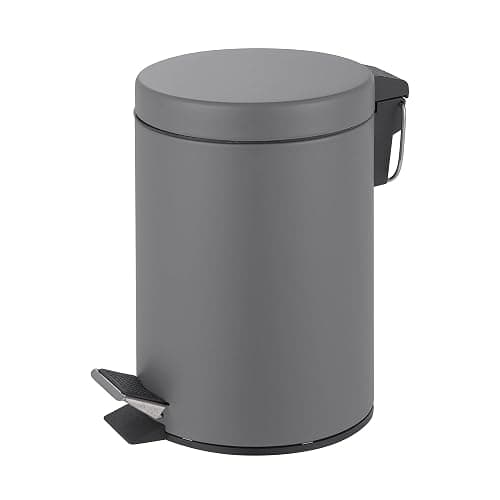 Innoteck Essentials Round Colour Coated Pedal Bin 3L Dustbin Size 26x17cm for Kitchen and bathroom, Matt Grey, Powder Coated Steel, 3 Litre - Image 1