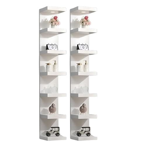 UrbanNook 7-Tier Floating Wall Shelf with LED Lights – White Modern Display Shelving Unit with Remote Control – Wall Mounted Bookshelf for Living Room, Bedroom, or Office Decor (2) - Image 1