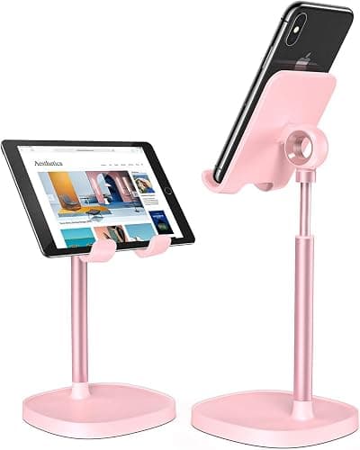 LISEN Phone Stand for Desk, iPhone Holder for Desk Offices Accessories | iPhone Stand, Phone Holder for Desk Vanity Decor, Pink Gifts, Pink Bathroom Dorm Room Living office Essentials Decor - Image 1