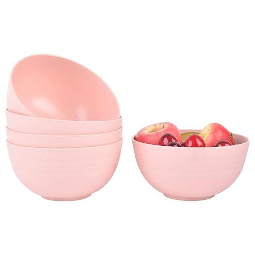 Lnrkai 5 PCS Pink Cereal Bowls, 24 OZ Unbreakable Wheat Straw Bowls, Injection Molded Polypropylene (PP), Modern Style, Round, 5.9 x 3.1 Inches, Dishwasher & Microwave Safe - Image 1