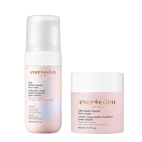 Evereden Kids Happy Face Duo (Cool Peach) - Multi-Vitamin Kids Face Wash & Cream Set - Clean, Vegan Skin Care for 3+ - Moisturizing, Nourishing, Protective - Cool Peach - Image 1