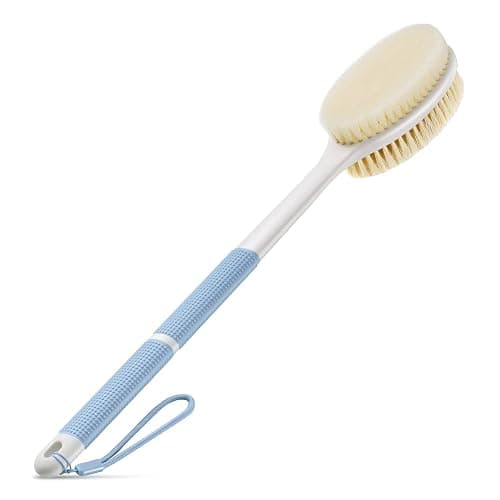 Backski Back Scrubber Anti Slip for Shower, Shower Brush Long Handle with Stiff and Soft Bristles, Body Exfoliator for Bath or Dry Brush(Blue) - Image 1