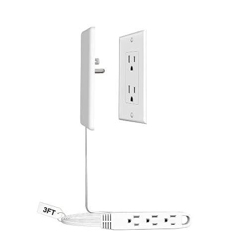 CABOCASA 3FT Ultra Flat Plug Extension Cord Power Strip with 3 Outlets, Patented Detachable Ultra-Thin Outlet Cover Concealer & Ultra-Flat Plug, Max. 13A 125V 1625W ETL Listed, White Color - Image 1