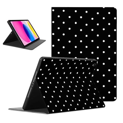 NBCDSUJ Classic White Polka Dot Tablet Case for iPad Air 13" M2 2024, Black Polkadot Print Design Cover for Girls Boy, Trendy Protective Cases Flip PU Leather Funda - Image 1