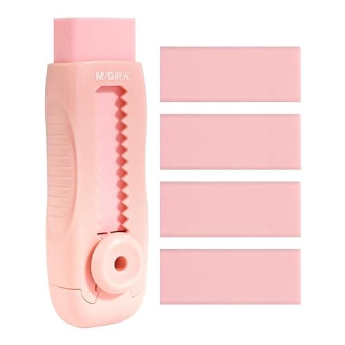 M&G 4+1 Pack Rubber Pink Erasers Sliding Retractable Eraser, Soft Cute Erasers Push Pull Large Pencil Erasers with Plastic Sleeve 4 Refill Eraser for School Students Kids Office Home Supplies - Pink - Image 1