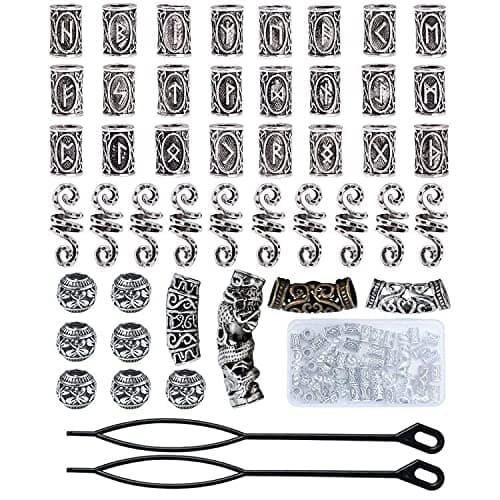 Queta Wikinger Rune Perlen, Nordic Bartperlen, Flechtperlen, Haarperlen, Haarverlängerung Nadel Einfädler Schlaufennadel Microringnadel für Haar Bart Schmuck DIY Halskette Halskette Anhänger - Image 1