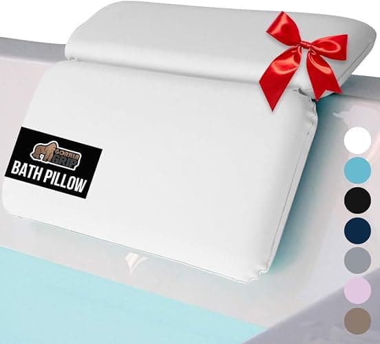 GORILLA GRIP Bath Pillow for Tub, Headrest for Neck and Back Support, Luxury Bathtub Pillows, Hot Tub Cushions, Bathroom Accessories for Women, Relaxing Spa Gifts for Mom Wife Girlfriend 2 Panel White - Image 1