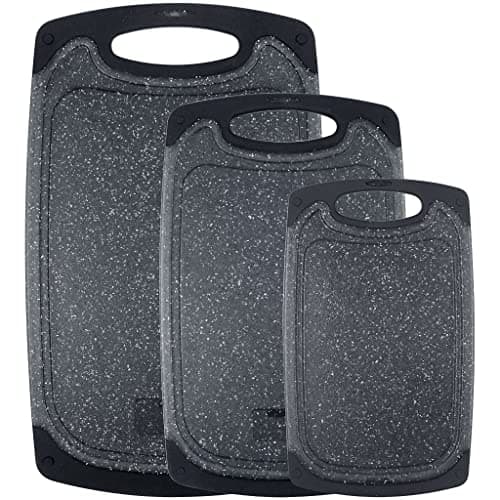 Chopping Board Set,3PCS Plastic Chopping Boards for Kitchen Non-Slip Cutting Boards with Grip Handle Juice Grooves Grinding Groove Large Chopping Boards for Meat Vegetables Fruits (Black) - Black - Image 1