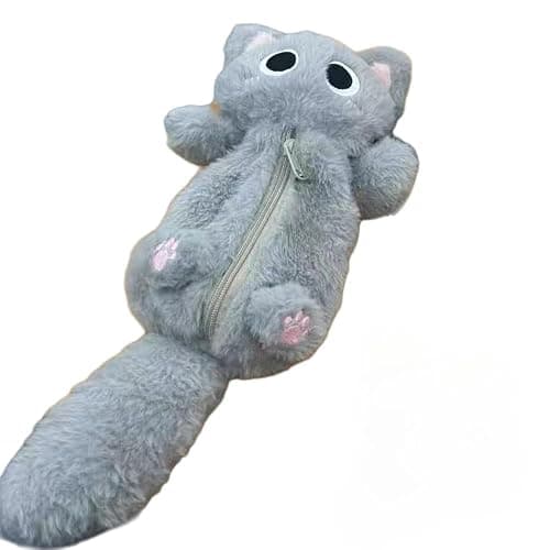BDYQYNYW Kawaii Pencil Case Large Capacity Plush - Little Cat Design,Comes with accessories,Ideal for Office & Travel (Grey) - Image 1