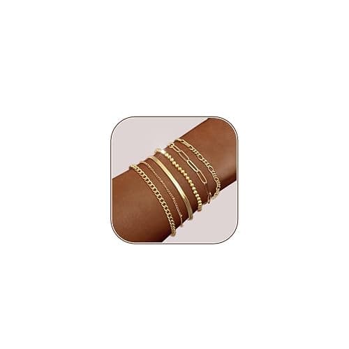 Luxval Gold Bracelets for Women 18K Gold Plated Stack Bracelet Jewelry Beaded/Paperclip/Satellite/Figaro/Snake/Cuban Link chain Bracelets Fashion Jewelry Accessories Gifts for Women Girls - Image 1