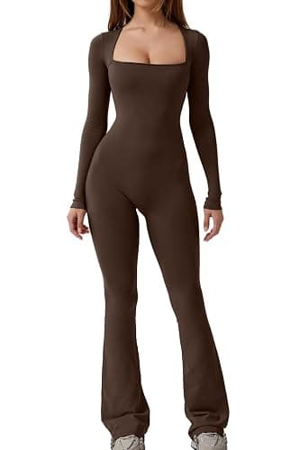 QINSEN Jumpsuits for Women Square Neck Wide Leg Full Length Romper Playsuit - Image 1