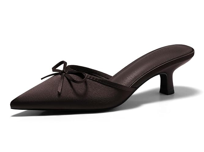 Coutgo Womens Kitten Heels Mules with Bow Satin Slip on Pumps Closed Pointed Toe Dress Wedding Party Shoes - Image 1