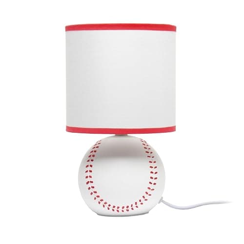 Simple Designs LT2119-BSB 10.7" SportsLite Mini Baseball Table Lamp for Kids Room, Mancave, White and Red - Image 1