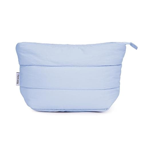 Narwey Travel Makeup Bag for Women Girl, Puffer Makeup Up Organizer Bag Cosmetic Bag, Puffy Cute Makeup Pouch Purse, Travel Toiletry Bag (Blue) - Image 1