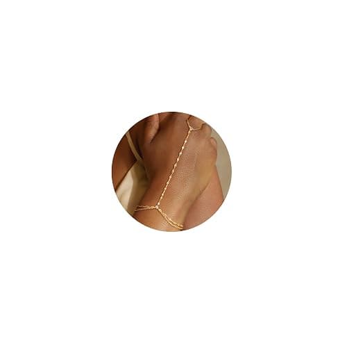CHESKY 14k Gold Plated Hand Chain Bracelet for Women Trendy, Dainty Ring Bracelets Hand Chain Finger Nail Bracelet Simple Gold Hand Jewelry for Women Gifts - Image 1