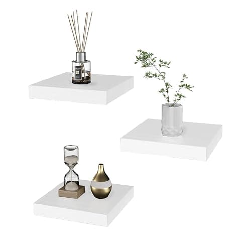 PopiShelves Small Floating Shelves for Wall - 6 Inch Mini Square White Shelves for Bedroom, Living Room, Bathroom, Kitchen, Office Decor Set of 3 - Image 1