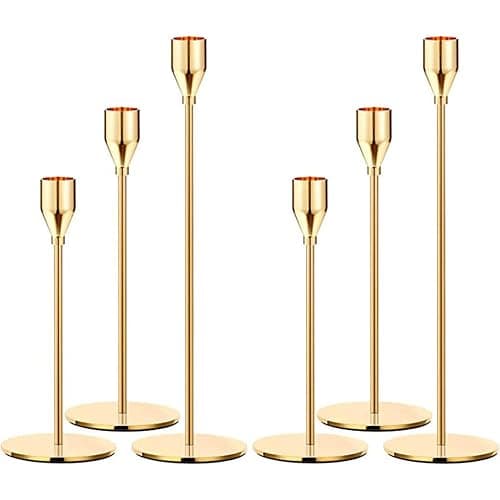 LXTaoler Candle Holders for Taper Candles, Set of 6 Metal Candle Stand Modern Decorative Candlestick Holder for Wedding, Dinning, Party (Gloden-6) - Image 1